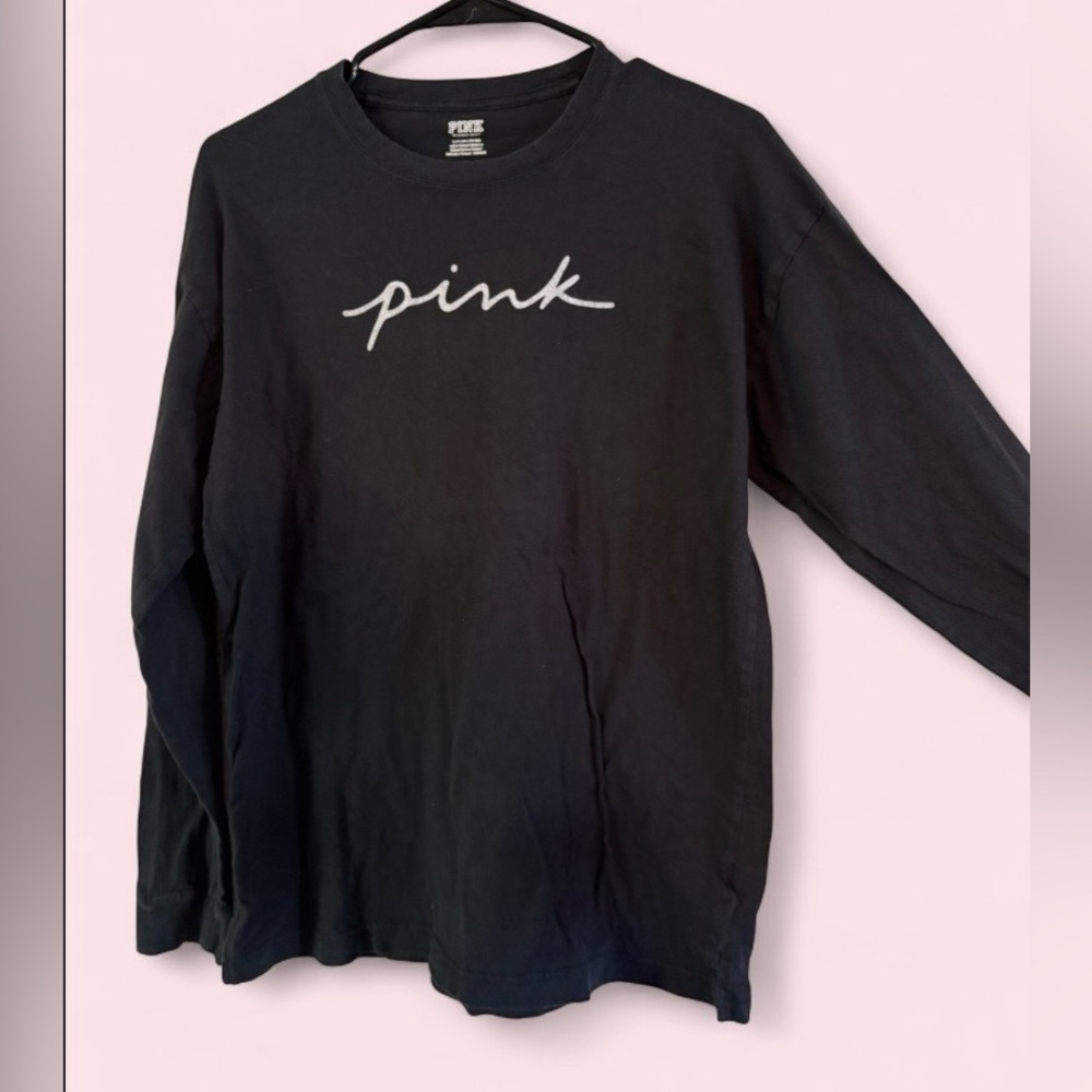 PINK Victoria’s Secret Black Long Sleeve Logo Graphic Tee Size Small - Picture 6 of 6
